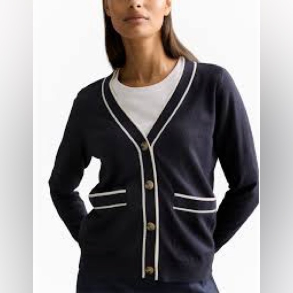 Ralph Lauren Navy Cardigan with White Trim A0435